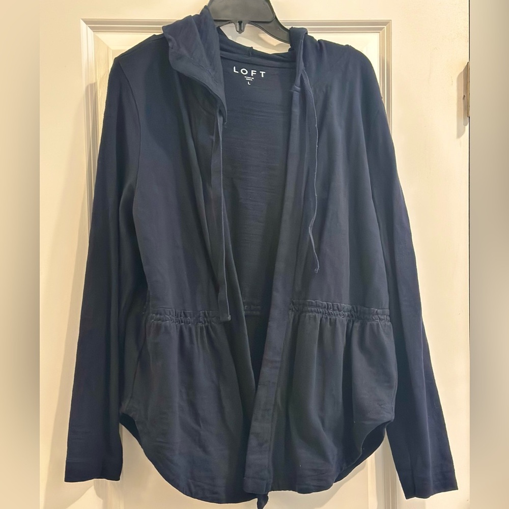 LOFT navy open cardigan hoodie Large